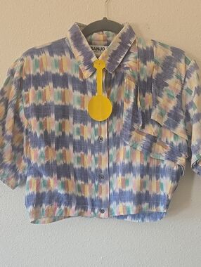 Vintage Banjo Dallas Tx Button Down Crop Top Sz Med Womans